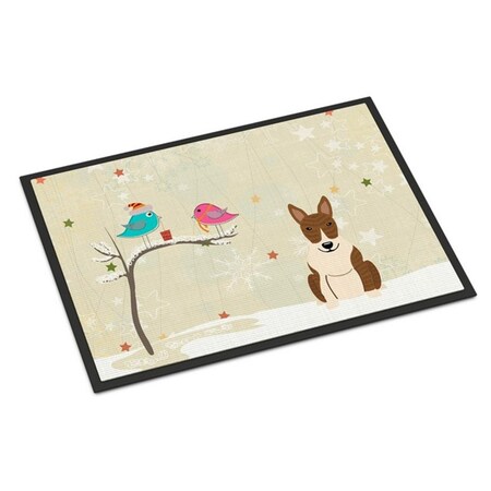 Carolines Treasures Christmas Presents Between Friends Bull Terrier Brindle Indoor or Outdoor Mat, 18 x 0.25 x 27 in. BB2609MAT